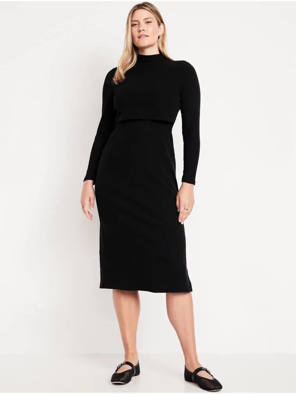 Old Navy Hunter Green Maternity Ribbed Mock Neck Dress